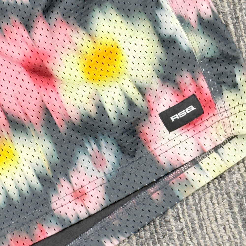 RSQ Mens Floral Mesh Shorts Grey Pink Yellow Daisy Print Athletic Drawstring